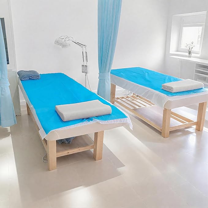 100 PCS Disposable Massage Table Sheets Spa Bed Covers 71"x31" -Non Woven Fabric Waterproof Protector for Waxing, Tattoo, Beauty Salon,Facial, Esthetician Table Bed (Blue)