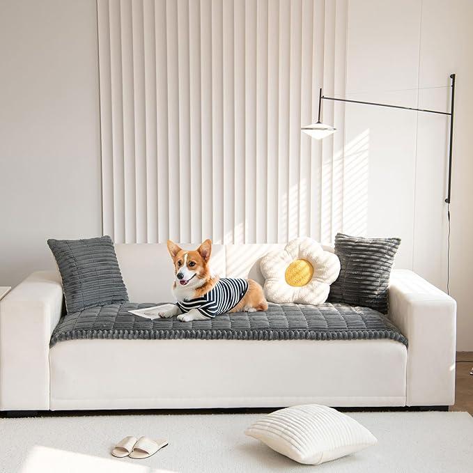 OTOB Sofa Covers for 3 Cushion Couch Washable, Fuzzy Non Slip Pet Friendly Couch Cover Protector Love Seat, All Seasons Soft Plush Furniture Bed Mats Sofa Slipcovers (Dark Gray, 31.5" x 70.9'')
