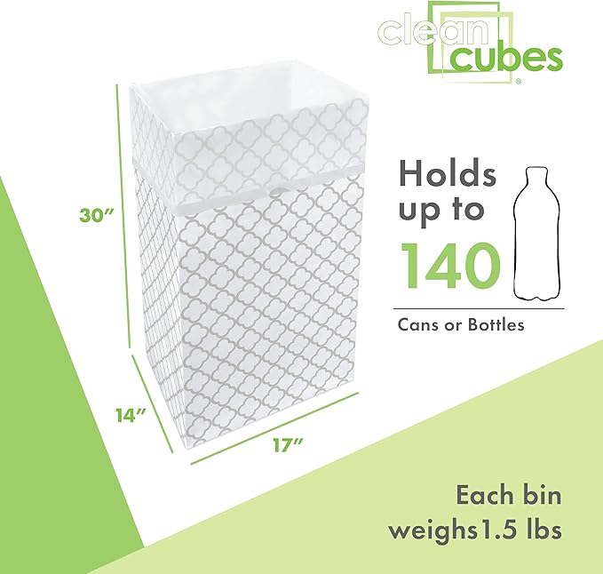 30 Gallon Disposable Pop-Up Trash Cans (3-Pack) with Fitted Bags – Foldable Garbage & Recycling Bins for Parties, Events & Kitchen (Trellis, 30" H x 14" W x 17" D)