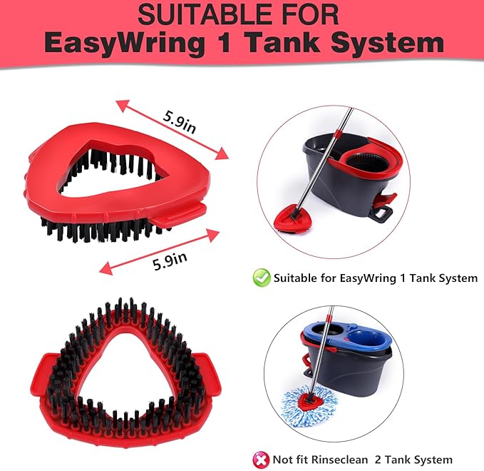Mop Heads Replacements Complete Combo for O-Ceda,4 Pcs Red Machine Washable Microfiber Spin Mop Refills Replace Heads,2 Scrub Brushs,1 Base,1 Set Handle,Spin Mop Replacements for Tub and Tile Cleaning