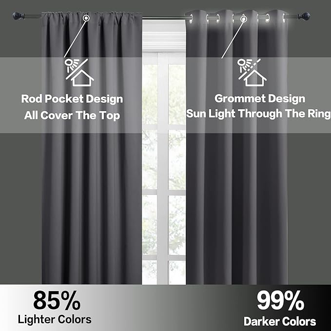 RYB HOME Blackout Curtains for Living Room, Room Darkening Small Window Treatment Thermal Insulated Privacy Blinds for Bedroom Bathroom Kitchen, Grey, W42 x L63 inch, 2 Panels