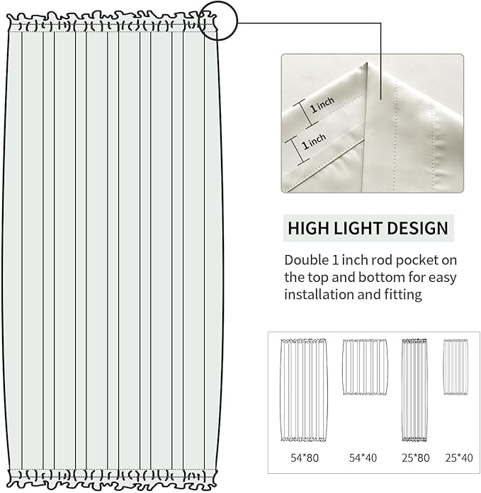 DWCN French Door Curtains – Rod Pocket Thermal Blackout Curtain for Doors with Glass Window, Kitchen and Patio Doors for Privacy, 25 X 80 Inches Long, 1 Curtain Panel with Tieback, Ivory