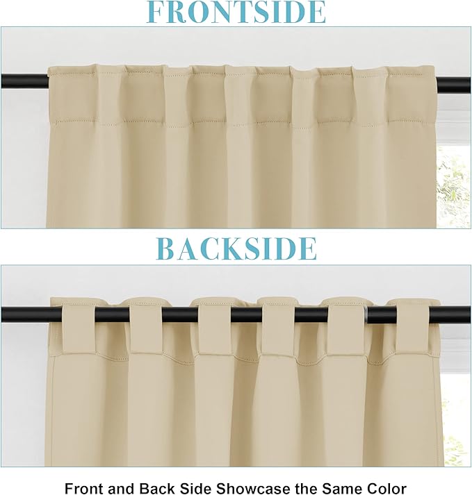 RYB HOME Room Darkening Curtains - Back Loops Solid Sunlight Block Window Decor for Nursery Bedroom Kitchen Bath Garage, Wide 42 in x Long 45, Biscotti Beige, 2 Panels