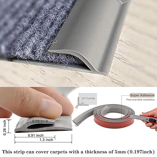 Self Adhesive Carpet Transition Strip with Edge Trim, Designed for Seamless Transitions from Carpet to Tile or Vinyl Floors, Perfect for Doorways.(Brown,8ft)