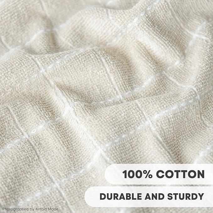 Artoid Mode Checkered Designed Cotton Beige Terry Kitchen Dish Cloths, 12x12 Inch Soft Absorbent Quick Drying Cleaning Kitchen Rags Set of 6