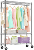 IZEUK 3 Tier Heavy Duty Rolling Garment Rack Wire Clothes Rack for Hanging Clothes, Metal Freestanding Closet Wardrobe Rack with 1 Rods and Wheels Chrome 15.7" D x 45.3" W x 75.6" H