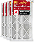 Filtrete 12x20x1 AC Furnace Air Filter, MERV 11, MPR 1000, Micro Allergen Defense, 3-Month Pleated 1-Inch Electrostatic Air Cleaning Filter, 4 Pack (Actual Size 11.81x19.81x0.81 in)