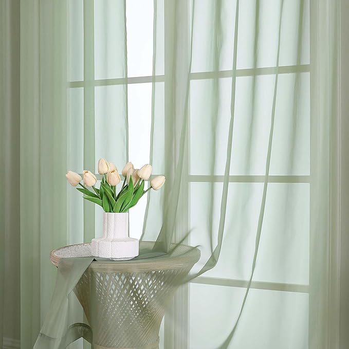 Chyhomenyc Extra Long Sage Green Sheer Curtains 108 Inches Long 2 Panels, Light Filtering Green Curtains for Living Room, Soft Gentle Voile Rod Pocket Bedroom Window Drapes, 59Wx108L Inch, 9FT, 2PCS