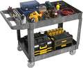Heavy Duty Rolling Utility Cart with Wheels 2-Tier Utility Plastic Service Work Cart for Shop, Garage, Warehouse, Maintenance 550 lbs