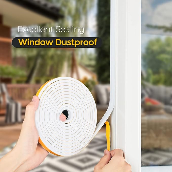 50 Feet Weather Stripping Door Seal, 1/2" Wide X 1/8" Thick Door Seal Strip High Density Foam Tape Adhesive Strip for Door Soundproofing,Window Insulation (1/2" x 1/8" x 50FT,White)