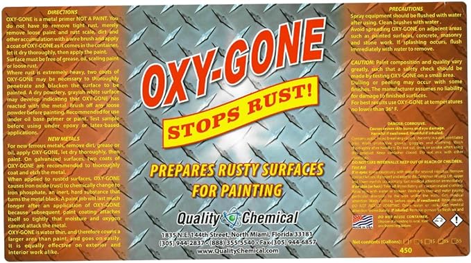Quality Chemical Oxy-Gone Rust Remover and Metal Treatment - Rust Reformer, Rust Remover, Metal Rust Remover, Rust Neutralizer for Metal, Rust Converter, Remover, Rust Remover - 128 oz (COMBO)