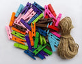 Durreus Colorful Small Clothes Pins Photos String Display with Clips Art Hanging Kit for Artwork 50Pcs