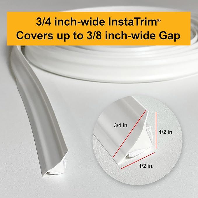 InstaTrim The Original Flexible Trim -10ft Black 3/4" Wide Caulk Tape - Adhesive Trim with Many Uses Including Caulking for Bathtubs, Sinks, Counters, Tile, Floors - Made in USA