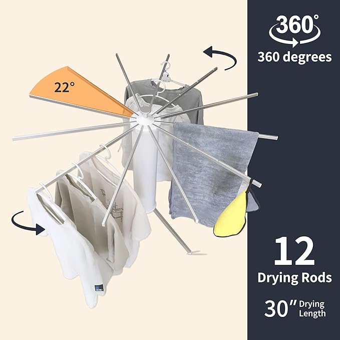 Clothes Drying Rack Tripod,Laundry Hanger Dryer Rack,Portable Foldable Drying Rack-Drying Rack Clothing Laundry Bedroom Household Aluminum-12rods