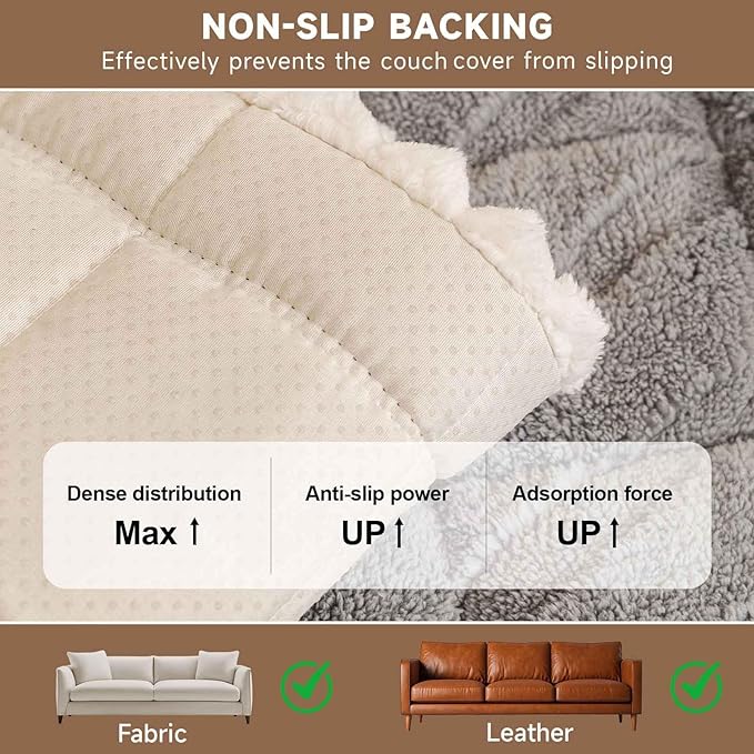 OTOB Couch Covers for 3 Cushion Couch Sofa Pet Friendly, Washable & Non Slip Geometric Jacquard Modern Plush Fuzzy Sofa Slipcovers Protector, All Season Soft Pet Couch Cover (Gray, 27.6"x82.7")