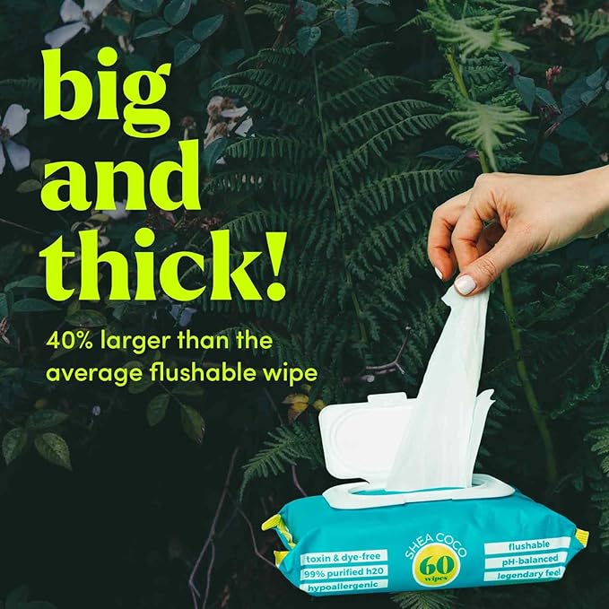 Goodwipes Flushable Wipes – Made with Vitamin E & Aloe – Soft, Individually Wrapped Butt & Feminine Cloths for On-the-Go & Travel Use – Largest Adult Toilet Towelettes – Shea-Coco, 1 pack, 32 count