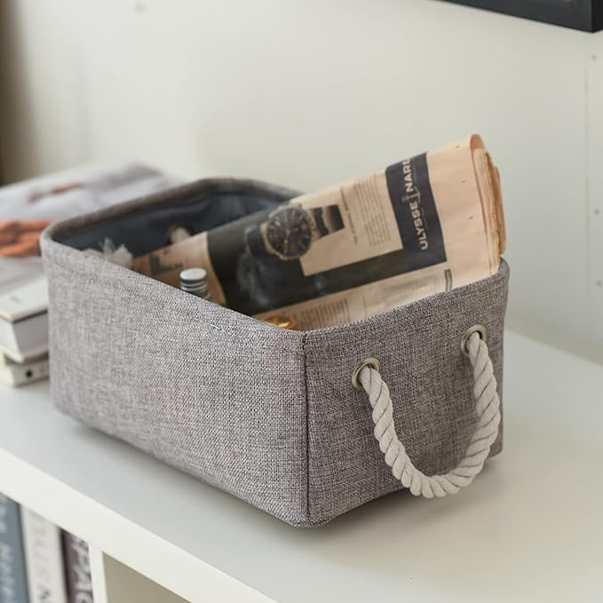 Small Fabric Storage Baskets (6-Pack), Foldable Gift Baskets with Rope Handles for Home & Office Organization