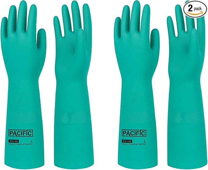 PACIFIC PPE 2 Pairs Chemical Resistant Nitrile Gloves, Resist Household Acid, Alkali, Solvent and Oil, 28 mil, 18", XX-Large
