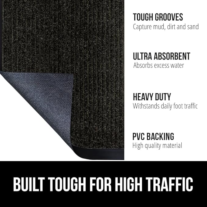 GORILLA GRIP Traffic Guard Door Mat, 2 Pack, Heavy Duty Waterproof Doormat, Commercial Office Space Welcome Mats, Stain and Fade Resistant, Low Profile, Strong Rubber Backing, 29x17, Jet Black