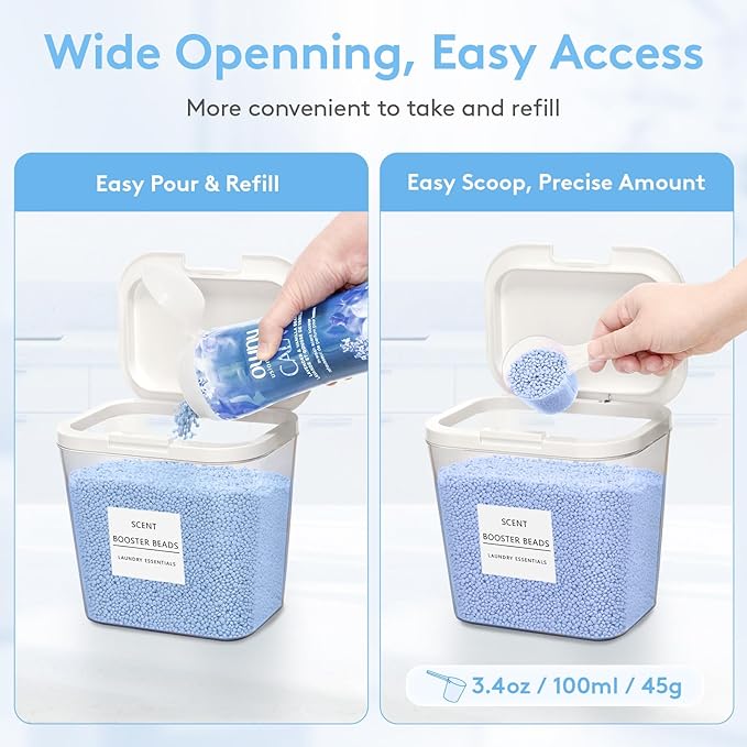 Lifewit 2+1 Laundry Pods Container & Dryer Sheet Holder, Large Powder Detergent Dispenser Storage Jars, Laundry Room Containers for Scent Booster Beads with Pop up Lids, Labels and Scoop