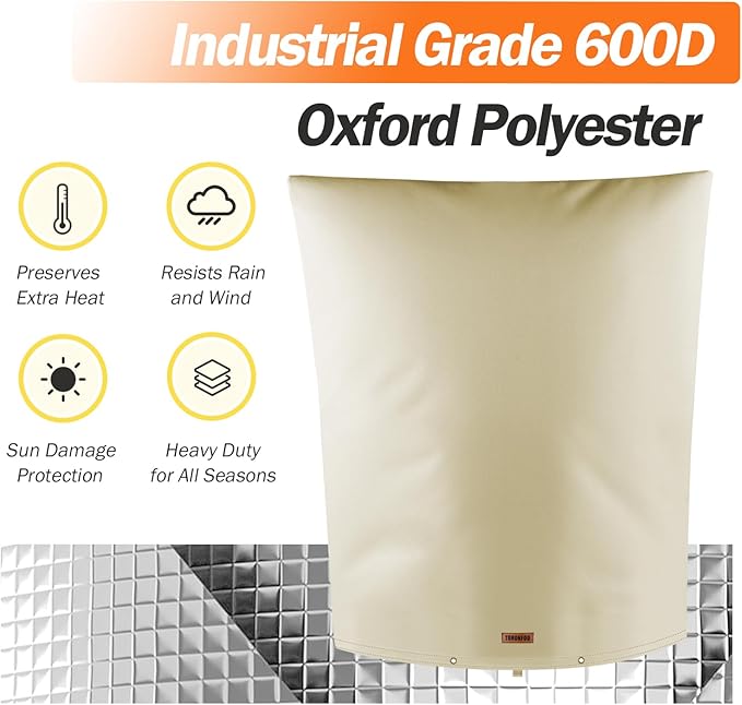 Backflow Preventer Pipe Insulation Cover (5°F) - Irrigation Sprinkler Valve Insulated Pouch - Water Well Pump Cover - Sturdy 5 Layers for Winter Freeze Protection, 26" W x 44" H, Beige