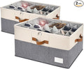 Shoe Organizer for Closet, Foldable Shoe Storage Bins with Clear Cover, Space Saving Shoes Holder with 4 Handles, Large Adjustable Shoe Box Storage Containers, Fits 12-24 Pairs, 2 Pack, Beige