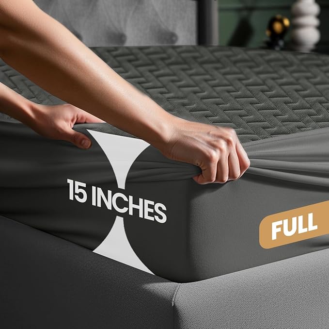 Utopia Bedding Waterproof Mattress Protector Full Size (Gray), Premium 3D Air Soft Fabric Mattress Cover, Fits 17 Inches Deep, Breathable, Fitted Style with Stretchable Pockets