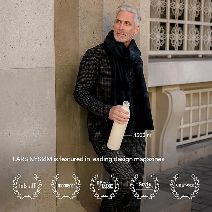 LARS NYSØM Stainless Steel Insulated Water Bottle 12oz 17oz 25oz 34oz 51oz | Insulated Thermo Flask for Hot and Cold Beverages | Leakproof Drinking Bottle (Mustard Yellow, 33.9 oz)