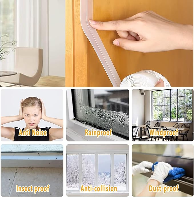 20 Ft Door Weather Stripping Door Seal Strip Tape, Silicone Door Draft Stopper,Self Adhesive Shower Door Bottom Seal, Door Insulation Strip for Door Frame Windows and Glass Gaps (Transparent, 45mm)