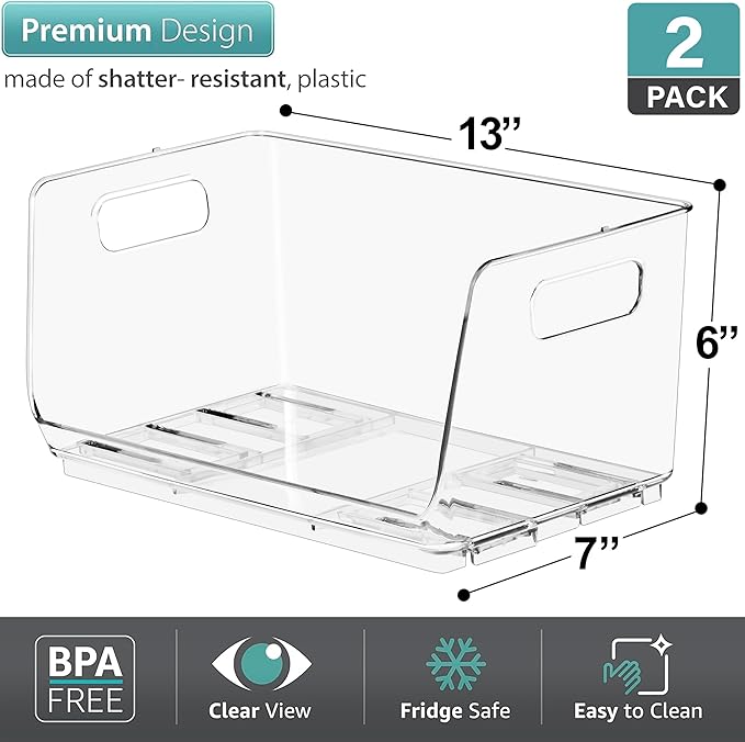 Sorbus Stackable Storage Bins Open Front - Clear Stackable Storage Bins - Pantry Bins for Storage and Organization - Acrylic Stackable Bins for Kitchen - Clear Pantry Organizer Bins (Small 2 Pack)