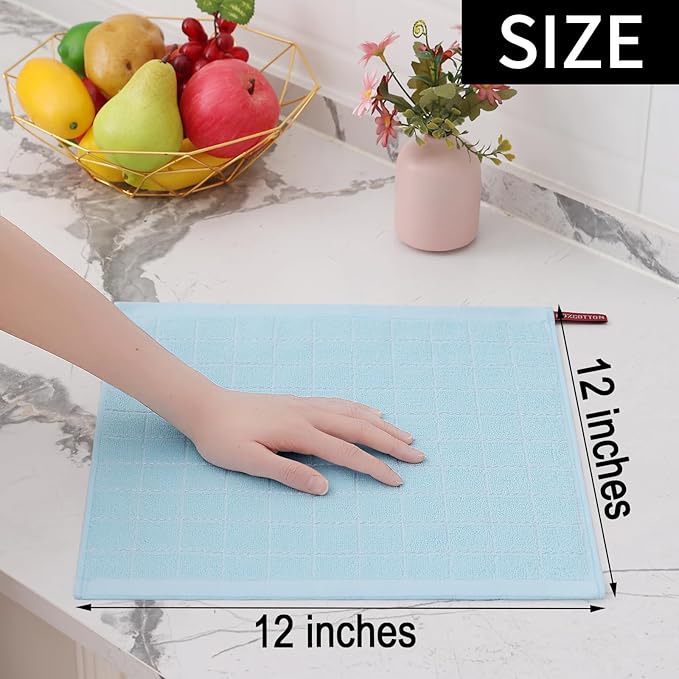 Homaxy 100% Cotton Terry Kitchen Dish Cloths, Ultra Soft and Absorbent Dish Towels for Kitchen, Suitable for Drying and Washing Dishes, 8 Pack, 12 x 12 Inches,Sky Blue