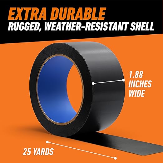 Gorilla All Weather Duct Tape, Black, 1.88" x 25 yd (Pack of 25) - UV and Temperature Resistant Waterproof Tape for Outdoor Repairs