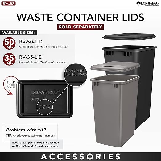 Rev-A-Shelf Double Pullout Trash Cans for Full Height Kitchen Cabinets 50 Quart 12.5 Gallon with Soft-Close Slides, White, 53WC-2150SCDM-211