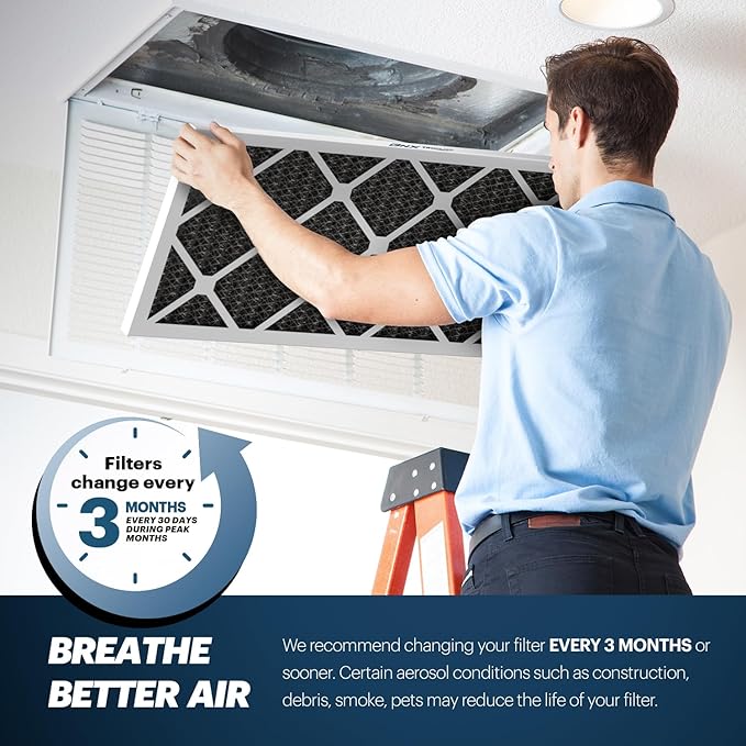 BNX TruFilter 20x20x1 MERV 12 Odor Defense (2-Pack) AC Furnace Air Filter with Activated Carbon - MADE IN USA - Pleated Air Conditioner HVAC AC Furnace Filters - Removes Odor, Mold, Bacteria, Smoke