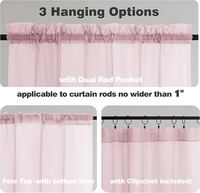 Chyhomenyc Blush Pink Sheer Curtains 84 Inches Long 2 Panels Set - Light Filtering Pink Curtains for Living Room, Soft Rod Pocket Bedroom Window Drapes, 42Wx84L inch, 2PCS