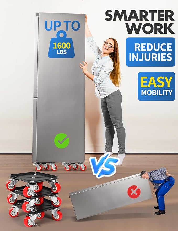 1200 lb Capacity - Heavy Duty Furniture Movers with Wheels and Moving Dolly, Includes Furniture Lifter Jacks Tool Set, Gliders, Sliders, 5 Rollers Casters Cart. Easily Move Furniture, Piano, Equipment
