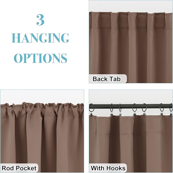 RYB HOME Small Window Curtains Blackout, Privacy Thermal Insulating Drapes for Bedroom Bathroom Basement Cafe Classroom Window Decor, W 34 x L 45 inches, Mocha, 2 Panels