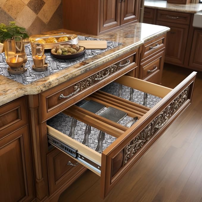 Cabinet Liners 5Rolls 18 x 96 Inch Wide Non Adhesive Kitchen Drawer Liner, Waterproof Shelf Liner Durable Anti-Slip for Kitchen Cabinets Shelf Liner Oil-Proof