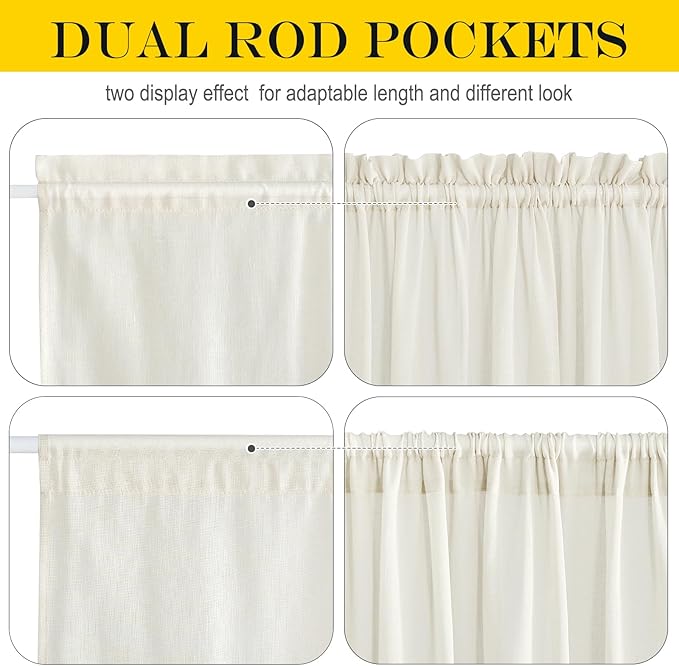 NICETOWN Linen Curtains 50 Inches Long for Bedroom Living Room Door, Light Filtering Sheer Curtains for French Front Back Door, Tie up Blind Shade, 1 Panel, 26" W x 50" L, Ivory White