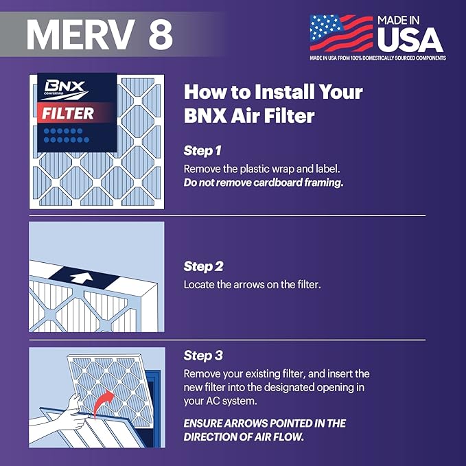 BNX TruFilter 20x23x1 Air Filter MERV 8 (6-Pack) - MADE IN USA – Dust & Pet Defense Electrostatic Pleated Air Conditioner HVAC AC Furnace Filters for Dust, Pet, Mold, Pollen MPR 600 – 700 & FPR 5