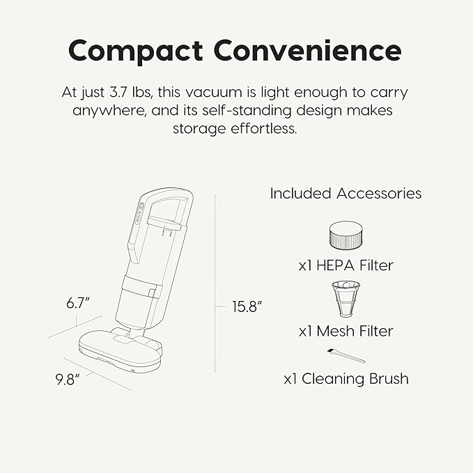 IRIS USA Handheld Corded Mattress Vacuum Cleaner, Dust Sensor, 120V, Pet Hair Remover, 6,500 BPM Agitator, Cyclonic HEPA Filter Sofas, and Upholstery, White