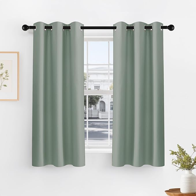 PONY DANCE Black Out Curtains for Bedroom 54 inch Length 2 Panels Set, Thermal Insulated Room Darkening Window Drapes for Living Room, Grommet Top (W34 x L54 Inch, Sage Green)