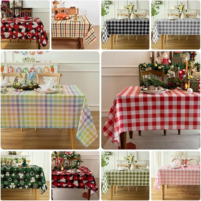 Waterproof Plaid Tablecloth Fabric - Round 50 Inch Classic Gingham Checker Table Cloth for Indoor/Outdoor Use - Buffalo Table Cover for Picnics, BBQs, and Parties
