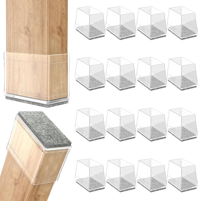 Rectangle Chair Leg Protectors for Hardwood Floors,16 PCS Silicone Covers to Protect Wood Tile Floors Felt Pads Furniture Leg Caps Reduce Noise. Easy to Move. (Clear,1.5 x 3 Inch, Rectangular)