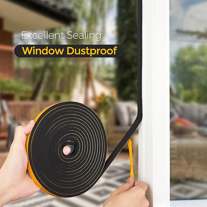 10 Feet Weather Stripping Door Seal, 4" Wide X 1/16" Thick Door Seal Strip High Density Foam Tape Adhesive Strip for Door Soundproofing,Window Insulation (4" x 1/16" x 10FT,Black)