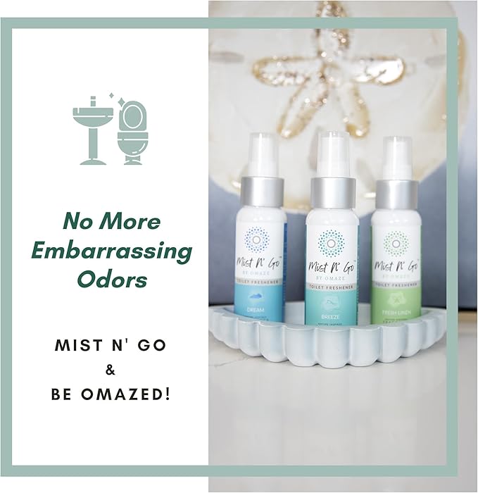 Mist N’ Go by Omaze Travel Bathroom Spray for Toilet Spray Odor Eliminator - Travel Toilet Spray for Bathroom Air Freshener Spray for Bathroom Deodorizer - Dream Regular Size (2oz x2)