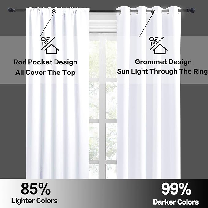 RYB HOME White Curtains for Bedroom - Privacy Window Curtains Sunlight & UV Shades 50% Room Darkening for Bedroom Bath Office Living Room, W 42 x L 84 inch, Pure White, 1 Pair