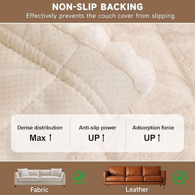 OTOB All Season Couch Cover for Dogs Washable, Non Slip Fuzzy Plush Pet Couch Covers Kids Pet Friendly, Geometric Jacquard Modern Soft Loveseat Sofa Slipcovers Protectors (Coffee, 27.6"x59.1")