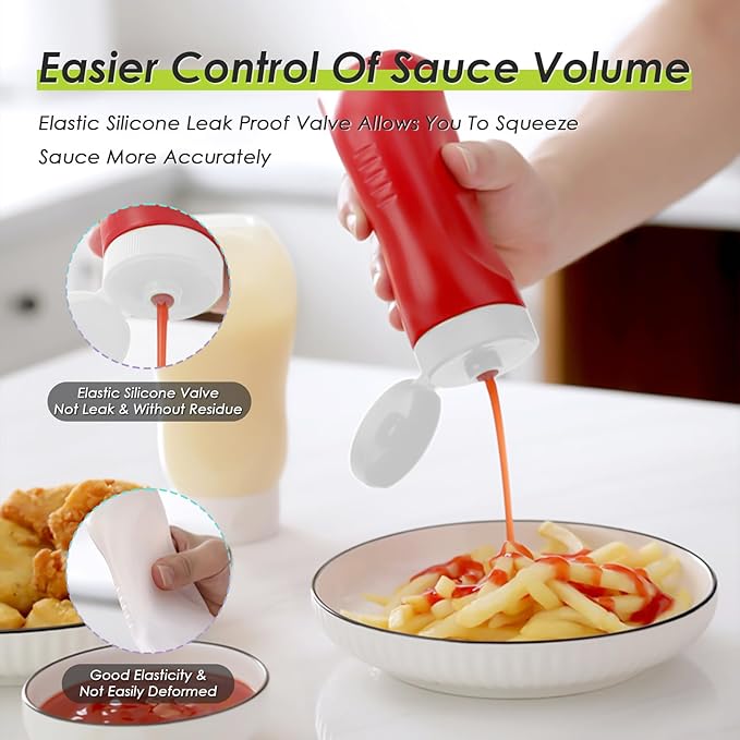 Condiment Squeeze Bottles for Ketchup Hot Sauce Liquids Oil with Caps for Condensed Milk and Mustard Salad Dressing Dispenser Clear Plastic Bottles Dressing Container LD PE 18 oz 4 Pcs