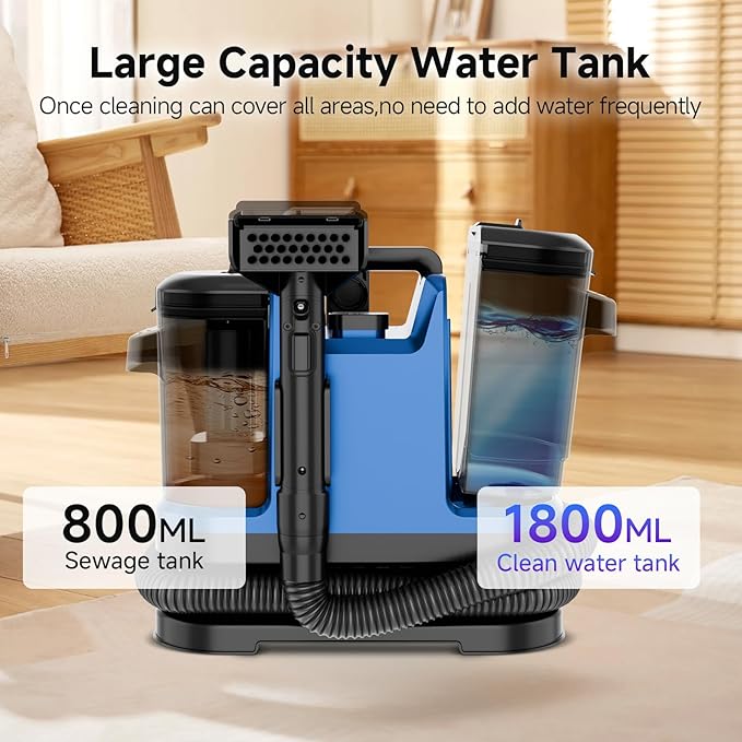 Portable Spot Cleaner Machine for Carpet and Upholstery - 18Kpa Carpet Cleaner with Dual BrushHeads, Easy Move, Cleaning Machine for Furniture, Couch, Stairs, Car and Pet Stain, Blue
